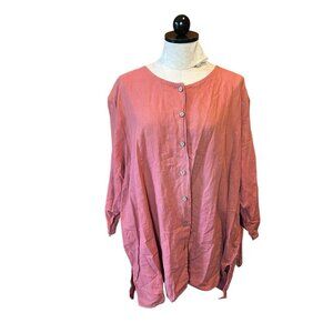 Hot Cotton Linen Plus Size 3X Solid Long Sleeve Button‎ Down Top Terracotta